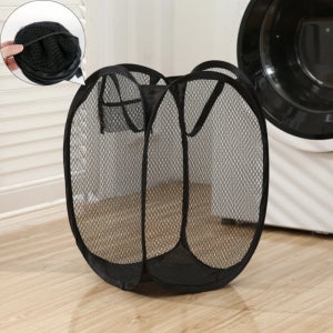 블랙 접이식 메쉬 세탁물 바구니 세탁실 이동식 가벼운 경량 빨래통