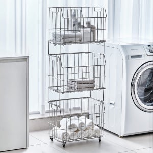 로긴 304 프리미엄 올스텐 기본 이동식 대용량 세탁 빨래바구니 3단