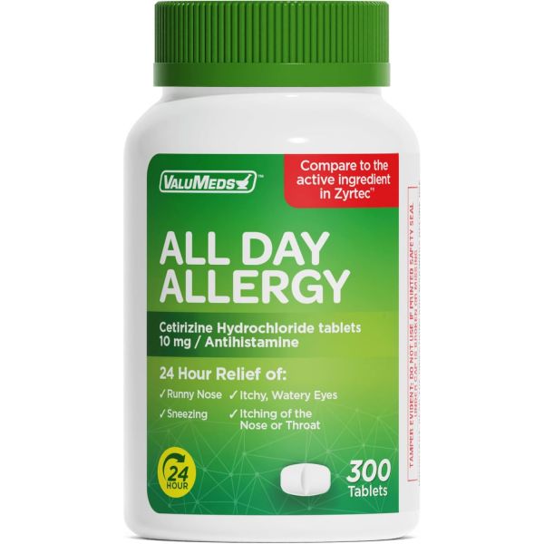 24시간 약 항히스타민제 꽃가루 건초열 가려운 눈 <b>세티리진</b> HCl 10mg 주요 브랜드와 비교 ValuMeds
