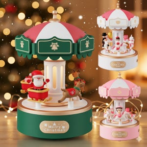 충전식 크리스마스 회전목마 뮤직박스 오르골 무드등