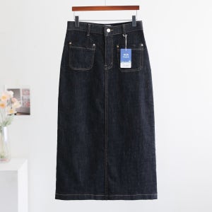 켄티 논페이드 데님 H라인 뒷트임 밴딩 스커트