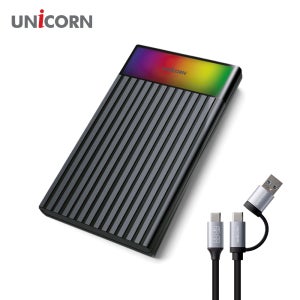 유니콘 USB3.2 Gen1 2.5인치 HDD SSD 외장하드케이스 컬러LED A+C타입젠더 슬라이딩결합 HSD-V10