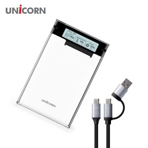 유니콘 스마트LCD 2.5인치 HDD SSD 투명외장하드케이스 USB3.2Gen1 A+C타입젠더 슬라이딩결합 HSD-L30