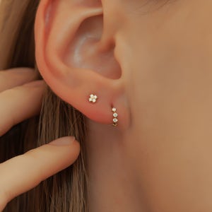 14K 비안트 큐빅 스톤 링 귀걸이 미니 원터치 심플 귀걸이