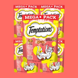 템테이션 메가팩 고양이 바삭한 과자 간식 닭고기+연어+체다치즈, 160g, 5개