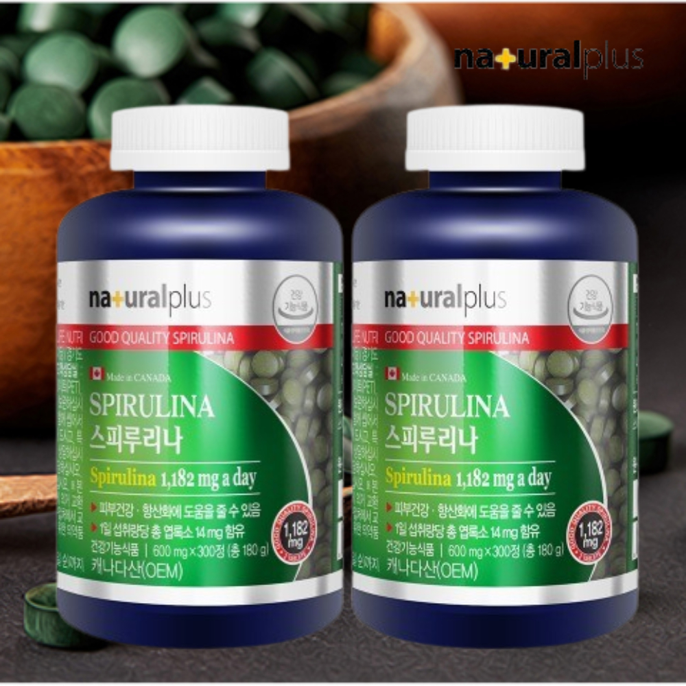 캐나다 스피루리나 <b>내츄럴플러스 피부</b>건강 항산화 스피루리나 300정 대용량 2병