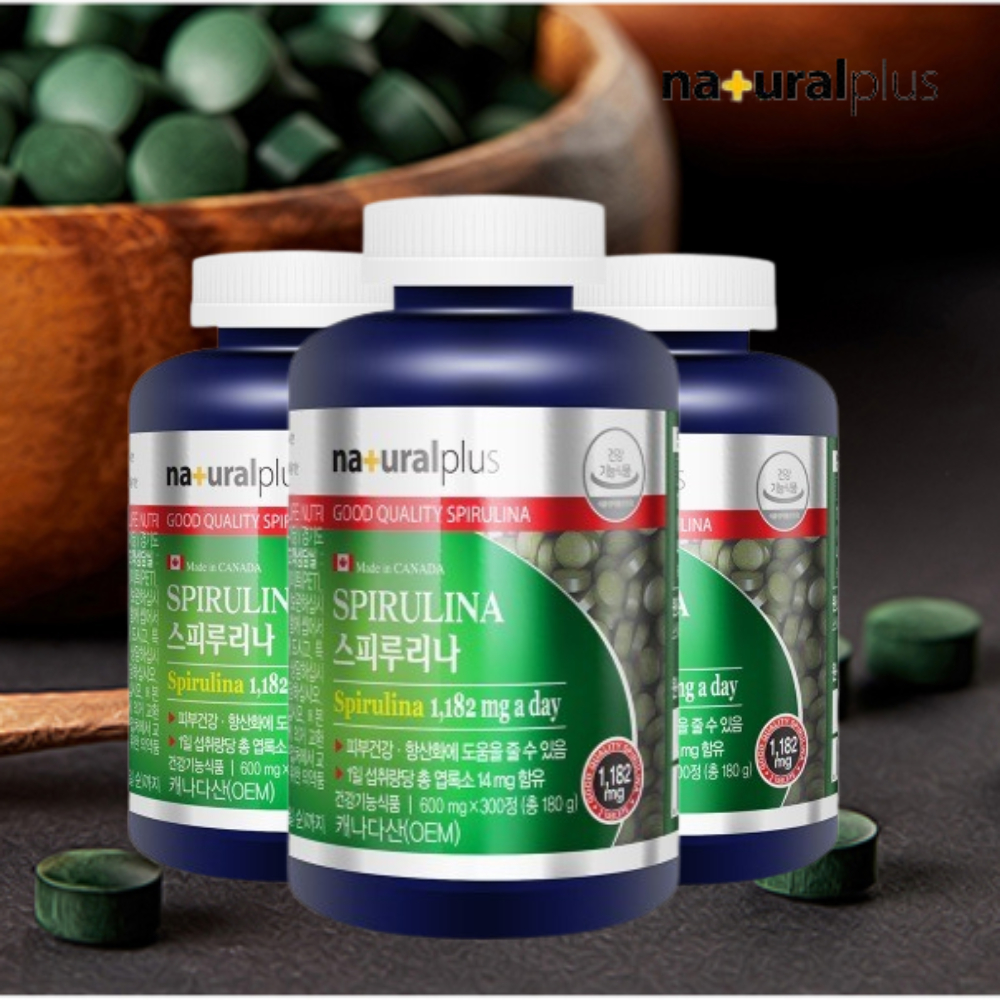 캐나다 스피루리나 <b>내츄럴플러스 피부</b>건강 항산화 스피루리나 300정 대용량 3병