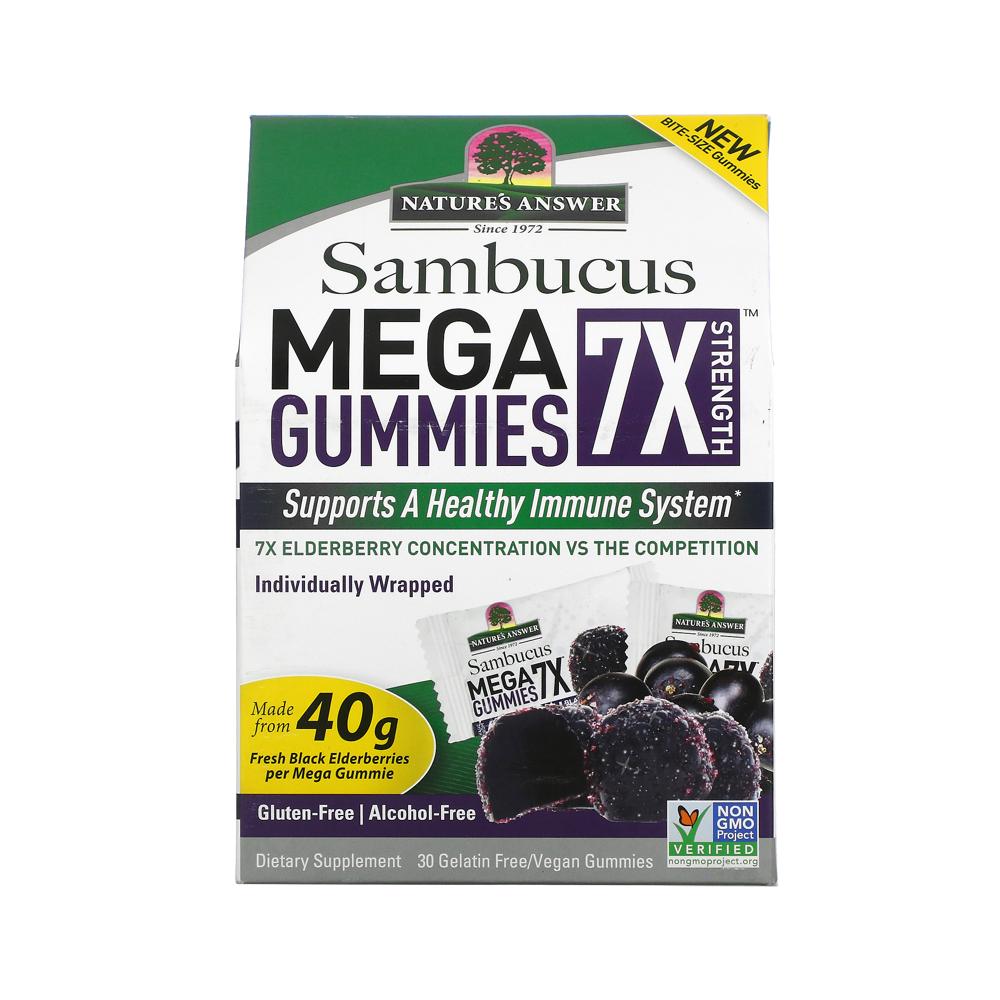 네이쳐스앤서 <b>삼부커스 메가 구미 7X 스트렝스</b> 202mg 비건 구미젤리 30개 블랙엘더베리