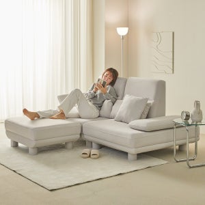 홈앤힐 일레 아쿠아 이지클린텍스 스윙소파 스툴미포함, 화이트, 3인용