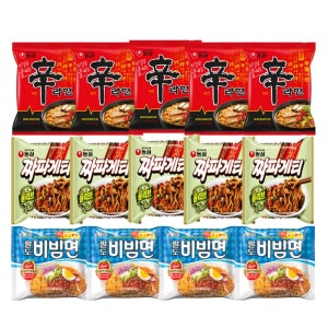 꾼들 신라면+짜파게티+비빔면 라면 14개 + 코인 사골육수 1개