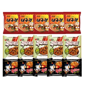 꾼들 너구리+짜파게티+불닭볶음면 세트 15개+코인 사골육수 1개