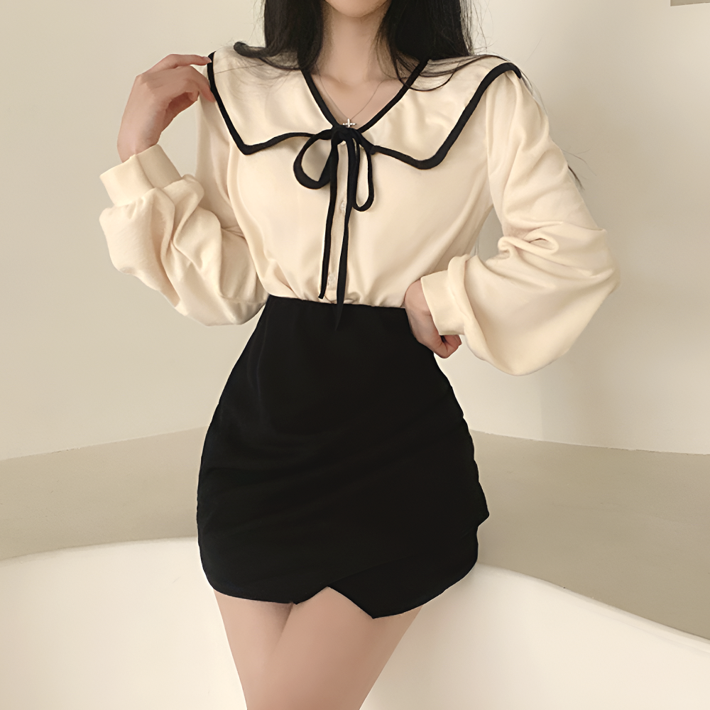 아사면 블라우스 뷔스티에 프릴 펀칭 살안타템 타이 랩 플리츠 인견 새틴 시스루 실크 a라인
