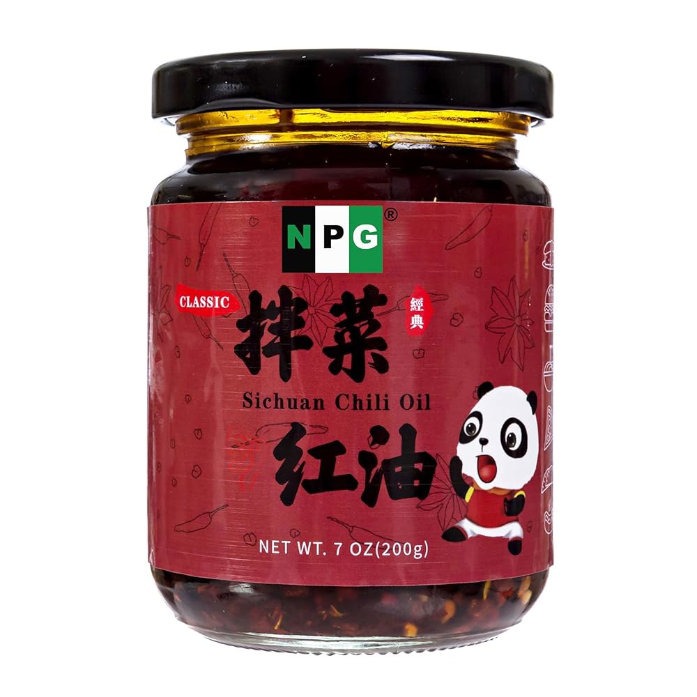 NPG 쓰촨 칠리 크리스프 오일 7온스, 면, 쌀, 달걀, 만두, 프리미엄 매운 양념을 위한 중간 정도의 크런치 소스 Black Bean