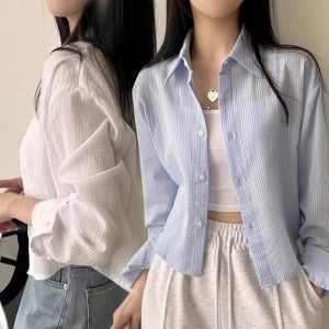 행복유통 여성 시원한 소재 예쁜 파스텔톤 반크롭 셔츠 블라우스 여자와이 겨울 남성 남방 남자상의