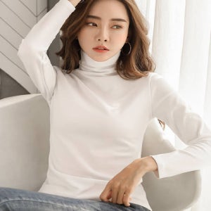 레이스목티 흰색레이어드티 얇은목 목폴라 쫄 텐셀티셔츠 반팔