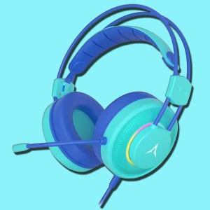유선 진동 게이밍 헤드셋 블루 민트 노이즈 캔슬링 마이크 PC방 노트북 FPS 게임 헤드셋