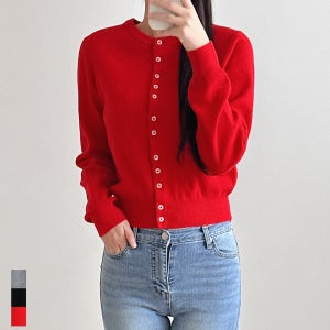 여성 가디건 크롭 라운드 숏 간절기 가을 겨울 데일리룩 블랙 그레이 레드