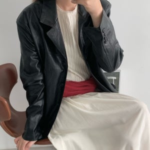 여성가죽자켓 인조가죽자켓 테일러드 카라 블랙 루즈핏