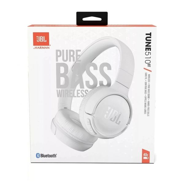 [관부가세포함] JBL Tune 510BT 무선 블루투스 온이어 스테레오 헤드폰 마이크 베이스 화이트