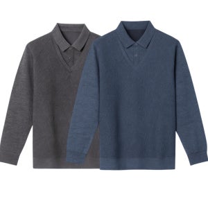 이중 디자인 기모 안감 남자 카라 긴팔 티셔츠 남성 겨울 남성 티 면혼방