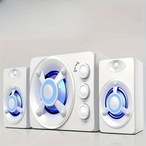 D-208 PC 스피커 2.1채널 데스크탑 컬러풀 라이트스 화이트