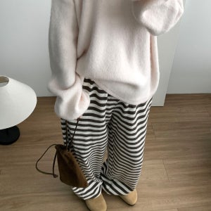 [당일발송] 바스켓 올데이 조거팬츠 브리프 스트라이프 와이드 밴딩팬츠 (3c)