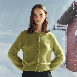 [세터] (W) 헤어리 칼라 니트 가디건 올리브 그린