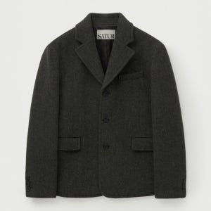 [세터] 헤링본 울 블렌드 싱글 블레이저 차콜