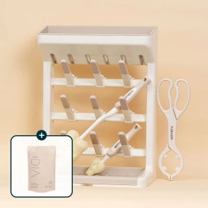 [세정제GIFT] 마더케이 스탠드 젖병 세척용품 세트 /스탠딩 건조대+소독집게+젖병솔2종