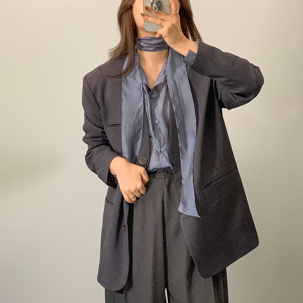 노카라자켓 여성블레이저 테일러드자켓 간절기아우터 (베이지 차콜 블랙)