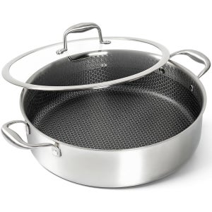 미켈란젤로 3겹 스테인리스 스틸 소테 팬 6쿼트 뚜껑 있는 깊은 프라이팬 논스틱 허니콤