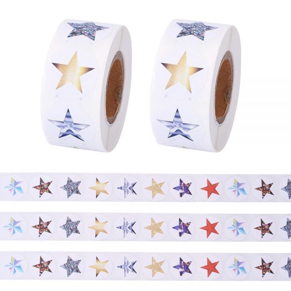 Beadthoven 홀로그램 별 스티커 1000개, 2cm0.8인치 반짝이는 반짝이 자체 접착 작은 학생 플래너 학교 교실 교사 용품 스크랩북 봉투 씰 127151