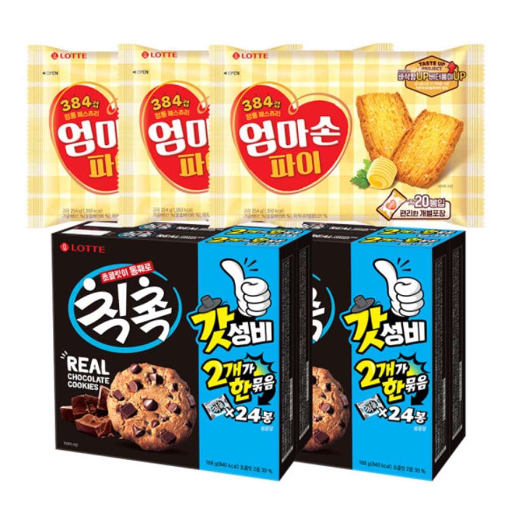 (10%결제할인) 엄마손파이 254g X3개 + 롯데제과 칙촉 2번들(336g) X2개 (16,740원) (무료)