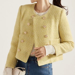 [루씨앤] 모모 트위드 결혼식 럭셔리 정장 캐쥬얼 여성자켓 라운드넥가을 쇼트 자켓 7320