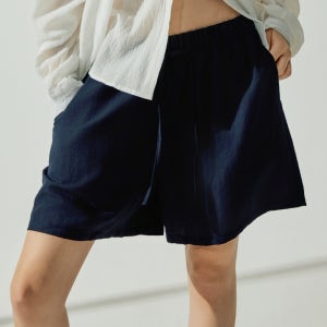 델라 린넨 밴딩 5부 여름팬츠 - Navy 휴양지바지