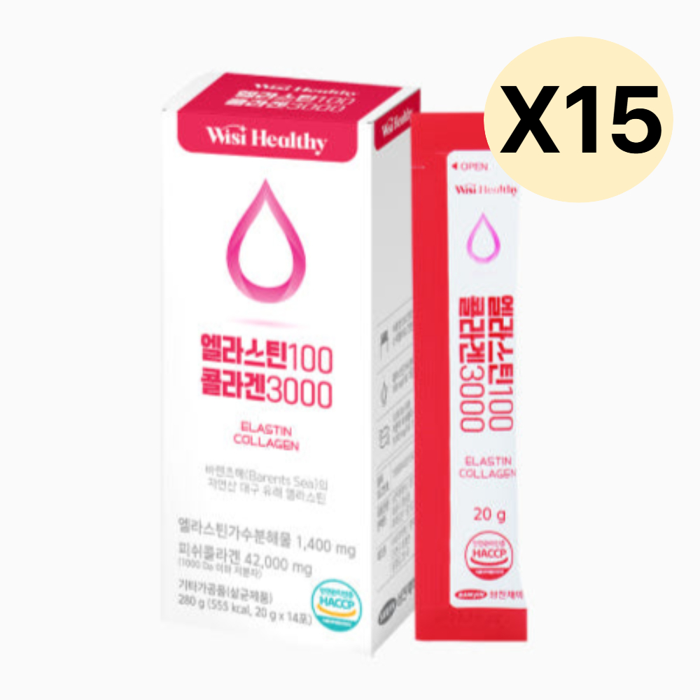 삼진제약 위시헬씨 <b>엘라스틴 100 콜라겐 3000</b> 14포X15
