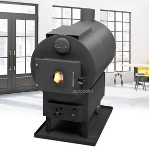 국산 화목난로 대형 No.120 (30py) 화력조절 댐퍼 내열유리장착 난방기 히터