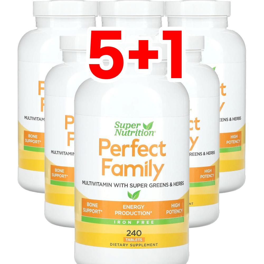 [5+1] 슈퍼뉴트리션 <b>퍼펙트 패밀리</b> 멀티비타민 슈퍼 그린 허브 철분 무함유 240타블렛