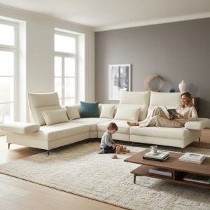 리안 레티나 스윙 마스트로로 패브릭소파 코너형 스툴미포함, 화이트, 6인용