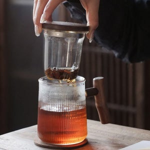 [다도세트] 레스티 호두나무 티머그 표일배 내열유리 티팟 티포트