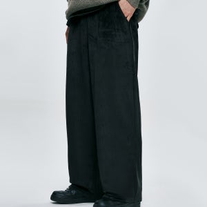 [아테즈] 소프트 기모 코듀로이 와이드 밴딩 팬츠 블랙