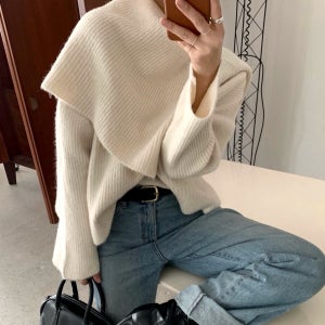 타임특가[당일]Buke 숄 케이프 니트 세트 넥워머 터틀넥 폴라 니트