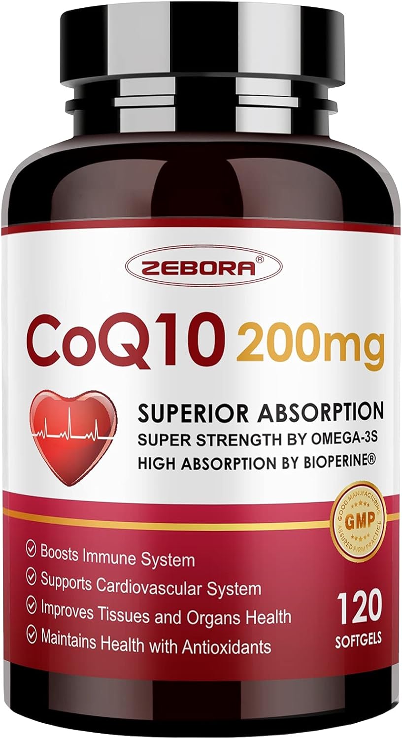 보물입니다 ZEBORA <b>CoQ10200mg</b> 소프트젤 PQQ BioPerine Omega3 함유 120회 제공량 고흡수 강력한 항산화 심장 및 에너지 생성 지원 코엔자임 Q10유비