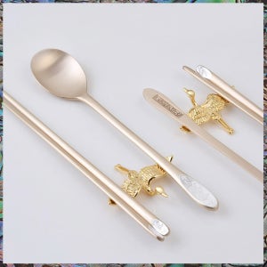 H. JIN현진 왕비전 은쌍학 유기수저세트 2인(포장+쇼핑백) 혼수예단 필수품 준비물