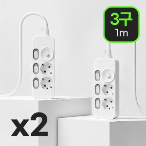 이노스 고용량 안전 멀티탭 3500W 개별스위치 멀티콘센트 3구, 1m, 2개