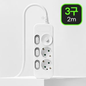 이노스 고용량 안전 멀티탭 3500W 개별스위치 멀티콘센트 3구, 2m, 1개