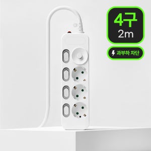 이노스 고용량 안전 멀티탭 3500W 개별스위치 멀티콘센트 4구 과부하차단, 2m, 1개