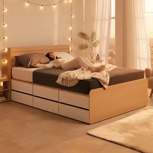 LED 침대프레임 수납형 2단 서랍 침대 중학생 저상 Q(퀸), 메이플화이트