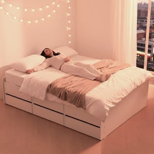 2단 수납 침대 무헤드 높은 침대 서랍형 베드 받침 Q(퀸), 올화이트