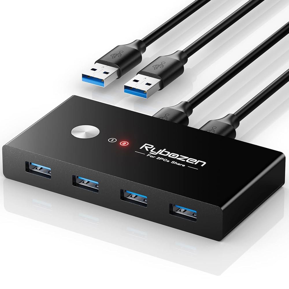 USB 3.0 스위치, 스위처 2 컴퓨터 키보드 마우스 프린터 스캐너용 4개 공유, 케이블 2개 포함 KVM 스위치 셀렉터, Windows, Mac, Linux와 호환 가능